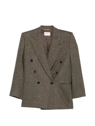 Saint Laurent Herringbone-pattern Double-breasted Blazer In Animal Print