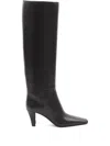Saint Laurent Knee Length Stiletto Heel Pointed Toe Boots In Black
