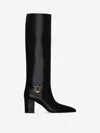Saint Laurent Julia 75 Knee-high Leather Boots In Black