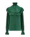 Saint Laurent Ruffled Yoke High-neck Blouse In Green