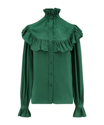 SAINT LAURENT RUFFLED HIGH-NECK BLOUSE