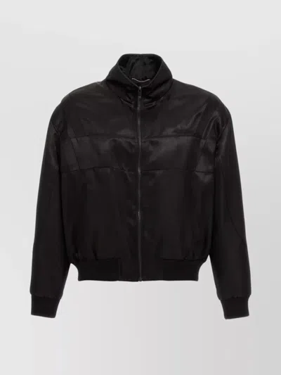 Saint Laurent Silk Blend Bomber Jacket With Embroidered Logo In Black