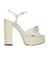 Saint Laurent Leather Twist Block Heel Sandals In White