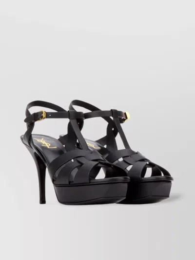 Saint Laurent Tribute Platform Sandal In Noir