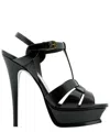 Saint Laurent High-heeled Platform Sandals With T-strap Design In Black