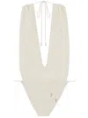 Saint Laurent Nylon Blend One Piece Swimsuit In Bianco/crema