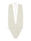 Saint Laurent Nylon Blend One Piece Swimsuit In Blanc Creme