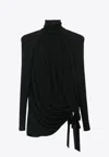 Saint Laurent Draped Wool-jersey Mini Dress In Black