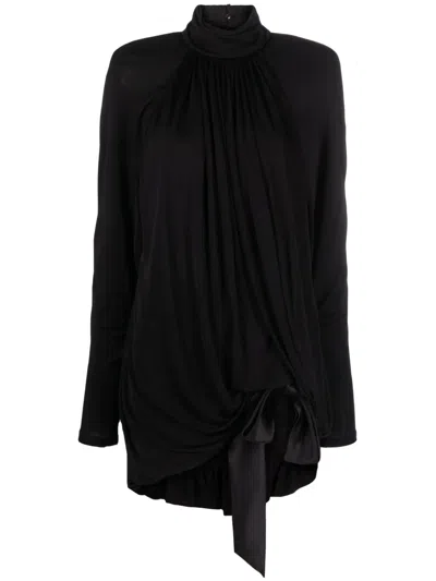 Saint Laurent Draped Viscose Dress In Black