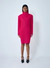 Saint Laurent High Neck Long Sleeve Dress In Red