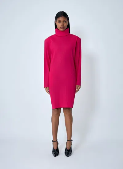 Saint Laurent High Neck Long Sleeve Dress In Red