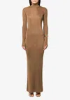Saint Laurent High-neck Maxi Dress In Brown