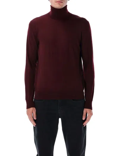 Saint Laurent Maroon High Neck Pullover In Burgundy