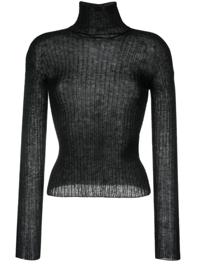 Saint Laurent High-neck Ribbed-knit Jumper In Schwarz