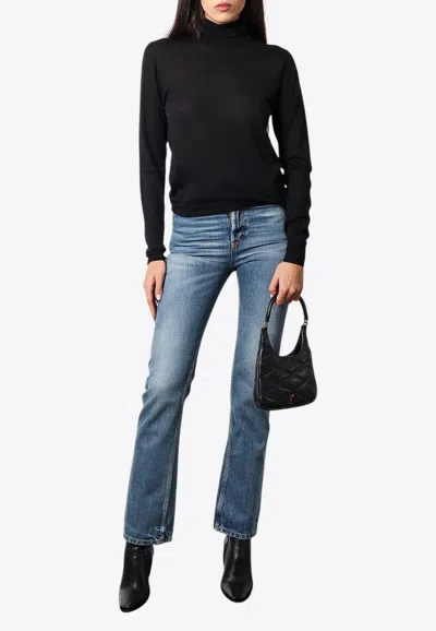 Saint Laurent High-neck Ribbed Sweater In Black