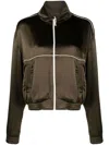 Saint Laurent High-neck Silk Track Jacket In Braun