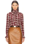 Saint Laurent Silk Blouse With Plaid Pattern And Ruffles In Multi