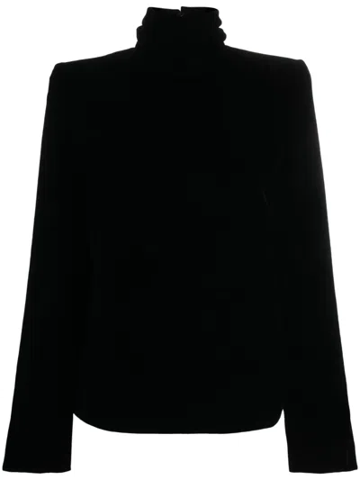 Saint Laurent Samtbluse Mit Stehkragen In Schwarz