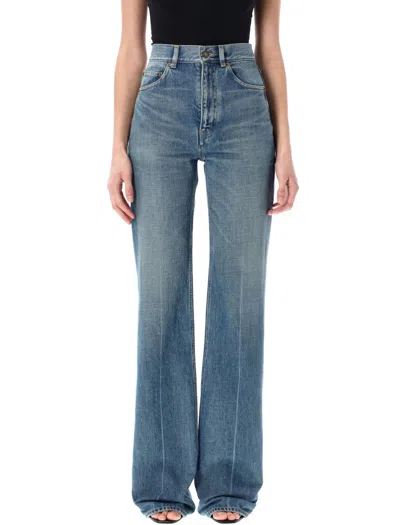 Saint Laurent High Rise Flared Boot-cut Jeans In Authentic Medium Blue
