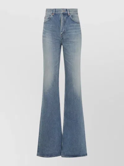 Saint Laurent High Rise Flared Denim Trousers Seventies Style In Blue