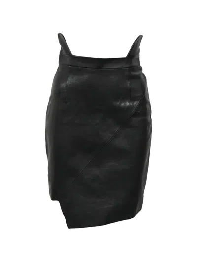Pre-owned Saint Laurent High-rise Leather Mini Skirt In Black