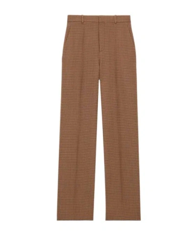Saint Laurent High-rise Pants In Wool Check In Brown