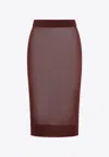 Saint Laurent Transparent Sheath Midi Skirt In Brown