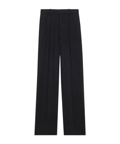 Saint Laurent High-rise Pinstripe Pants In Brushed Wool And Cashmere Flannel In Black