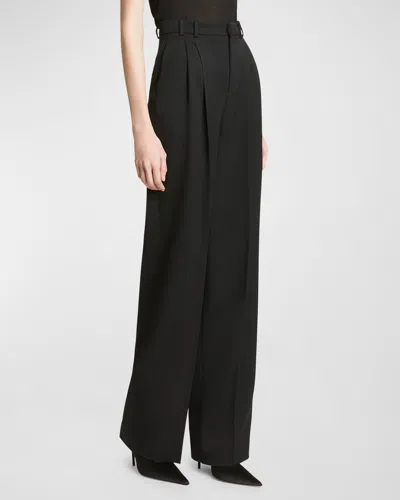 Saint Laurent High-rise Pleated Straight-leg Pants In Noir