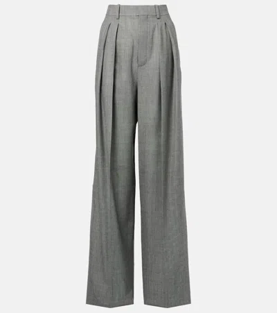 SAINT LAURENT HIGH-RISE WOOL TWILL WIDE-LEG PANTS