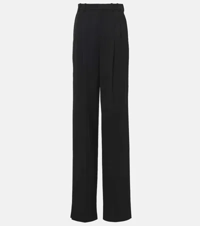 Saint Laurent High-rise Wool Wide-leg Pants In Noir