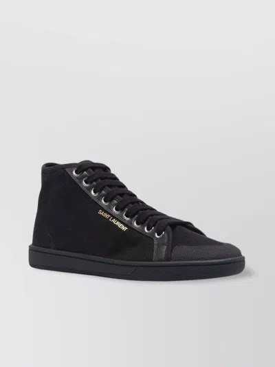 Saint Laurent High-top Leather Lace-up Sneakers In Organic Cotton Canvas
