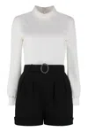 Saint Laurent Combi Open Back Long Sleeve Belted Sablé Romper In Multicolour