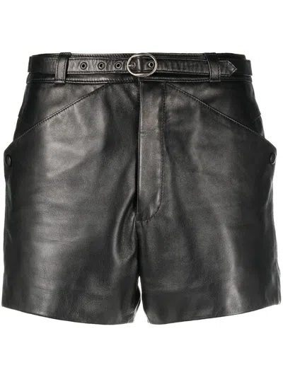 Saint Laurent Belted Leather Shorts In Noir