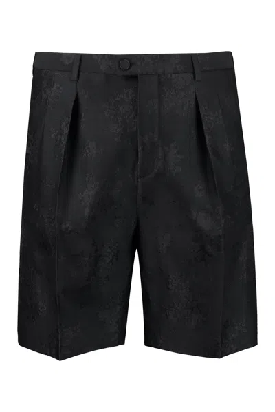 Saint Laurent Rose-jacquard Wool-blend Hopsack Shorts In Black