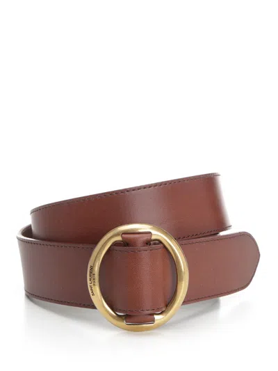 Saint Laurent High Waist Leather Bel Belts Brown