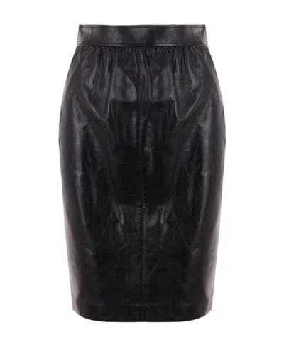 Saint Laurent High-waist Leather Pencil Skirt In Black