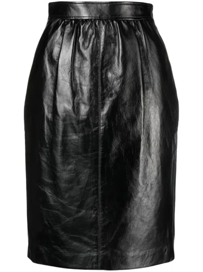 Saint Laurent Black Lamb Leather Midi Skirt
