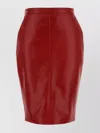 Saint Laurent High Waist Leather Skirt With Seam Detailing In Red