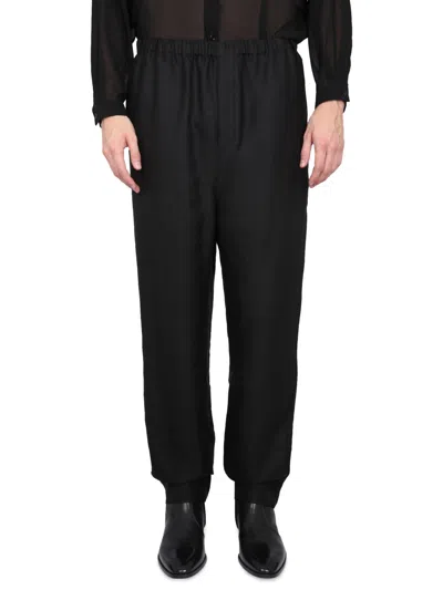 Saint Laurent High Waist Elastic Waist Pants In Black