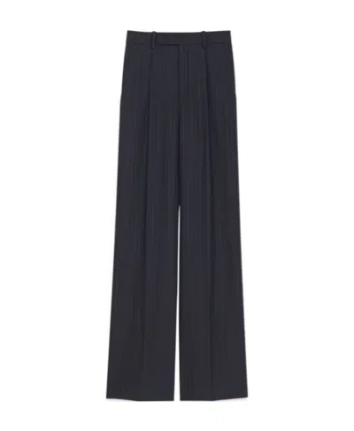 Saint Laurent High-waist Pinstripe Trousers In Blue