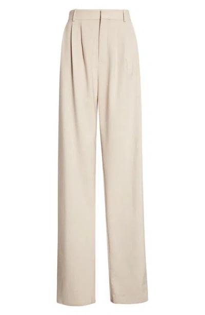 Saint Laurent High Waist Pleated Wool Straight Leg Pants In Neutral