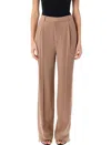 Saint Laurent Silk Crepe Trousers In Beige
