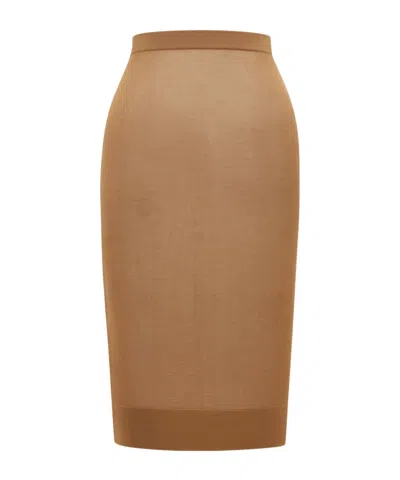 Saint Laurent Knitted Pencil Skirt In Beige