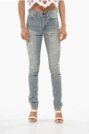 Saint Laurent High Waist Slim Fit Distressed Jeans 14cm In Blue