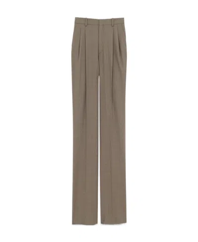 Saint Laurent Pressed-crease Concealed-fastening Tailored Trousers In Gray