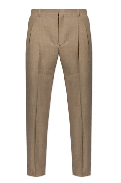 Saint Laurent Men Wool Tailored Trousers In Brown