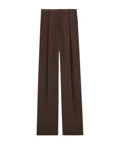 Saint Laurent High Waist Straight Leg Trousers In Brown