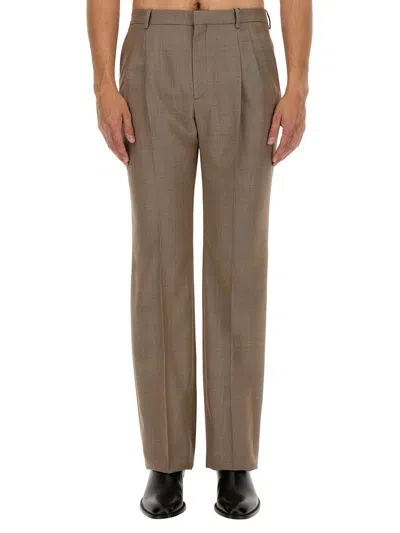 Saint Laurent High Waist Wool Pants In Beige