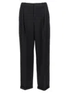 Saint Laurent High-waisted Black Trousers With Tone-on-tone Embossed Relief In Black